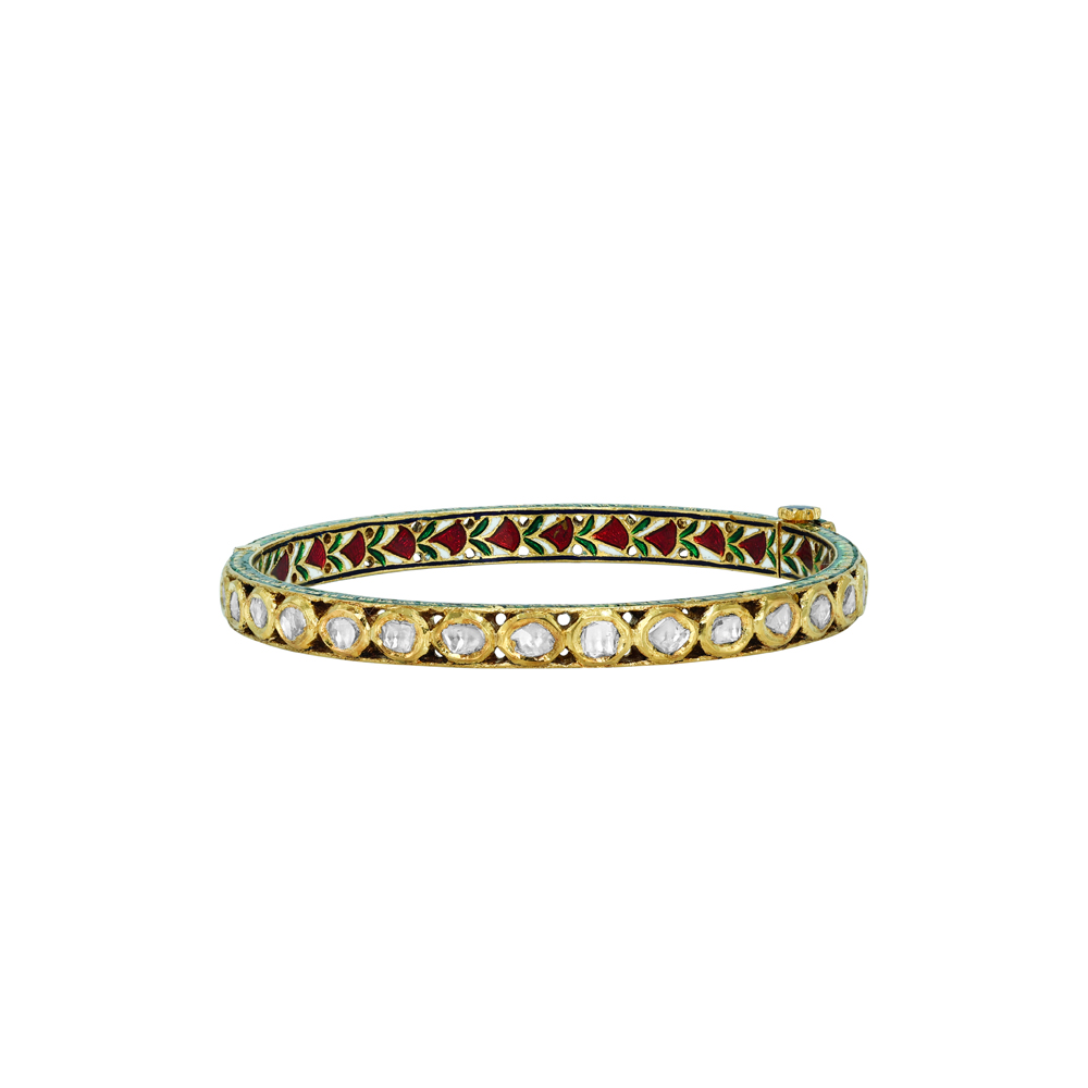 Polki Bangle with Red Look and Green Red Enamel Backside